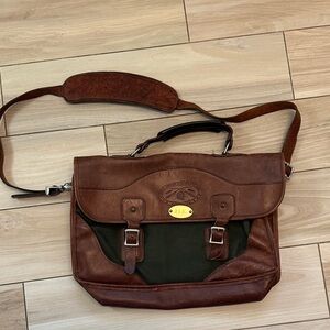 Orvis Brown Leather & Olive Canvas Satchel with Shoulder Strap